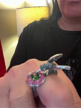 Floral Crystal Statement Ring with Green Center